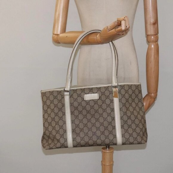 GUCCI GG Supreme Hand Bag PVC Beige Gold 116 02 080 Auth BA2772 - Picture 3 of 16